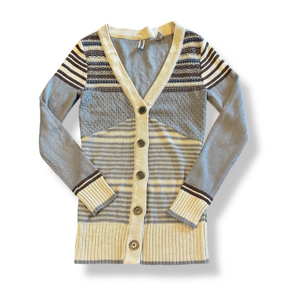 [BKE] Cream and Gray Striped Cardigan Sweater - Picture 1 of 6